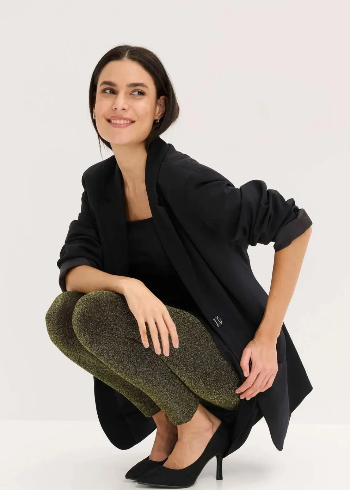 bonprix Hosen|Thermounterwäsche^Thermo-Strumpfleggings aus Glitzergarn schwarz/gold