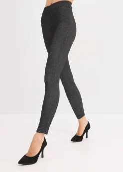 bonprix Hosen|Bekleidung·Kleider^Thermo-Strumpfleggings in Jeansoptik schwarz meliert