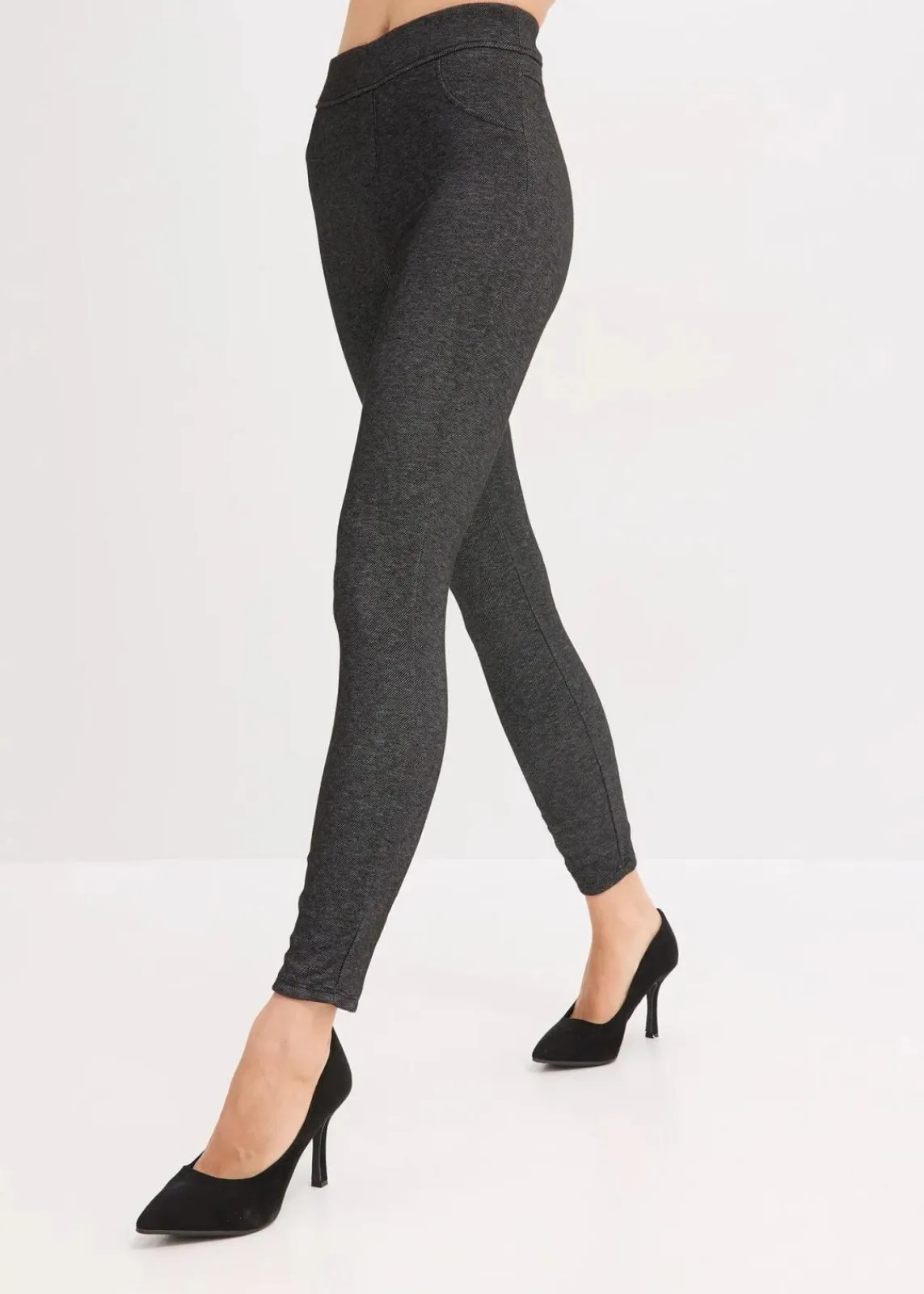 bonprix Hosen|Bekleidung·Kleider^Thermo-Strumpfleggings in Jeansoptik schwarz meliert