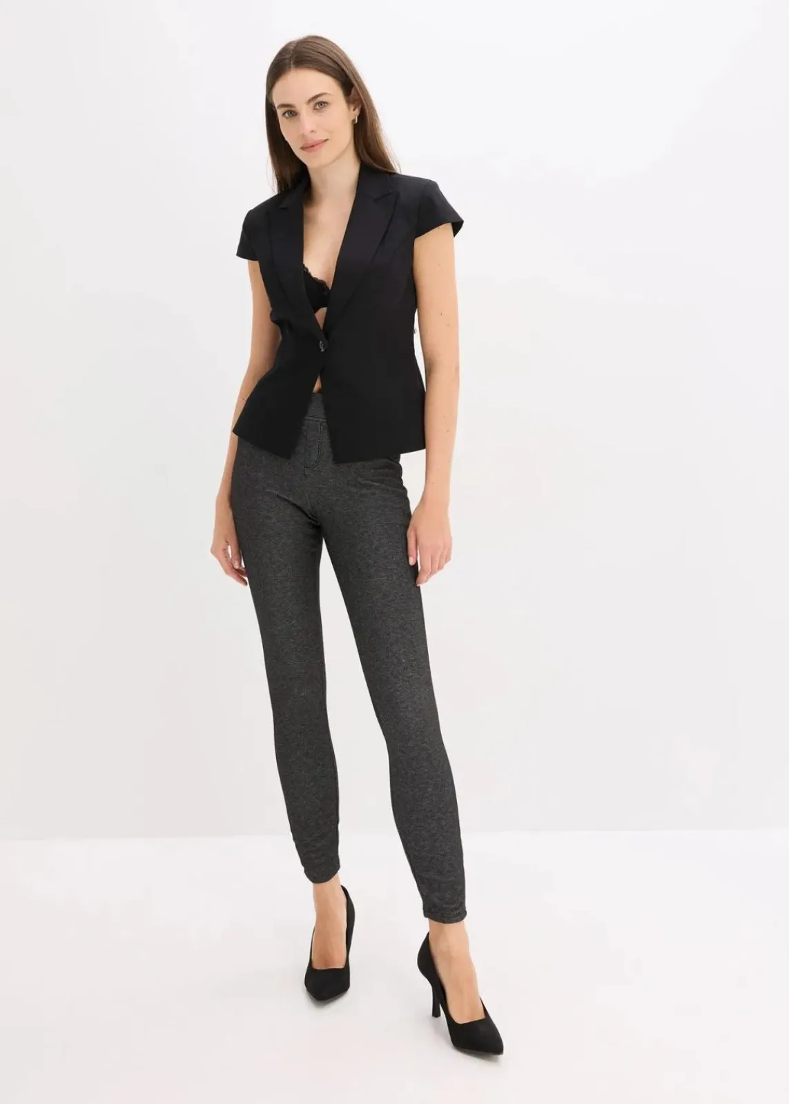 bonprix Hosen|Bekleidung·Kleider^Thermo-Strumpfleggings in Jeansoptik schwarz meliert
