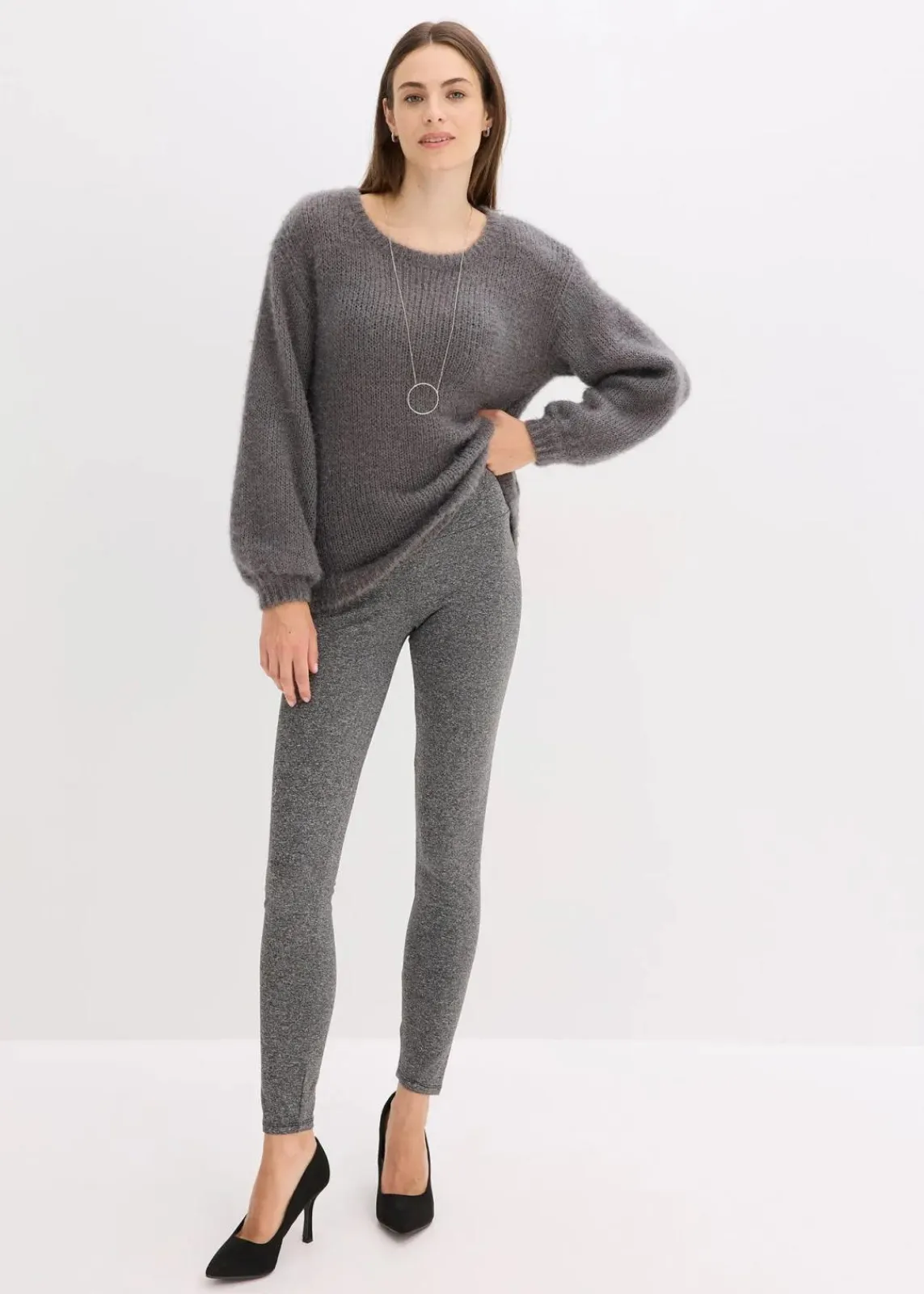 bonprix Bekleidung·Kleider|Thermounterwäsche^Thermo-Strumpfleggings mit Innenfleece grau meliert