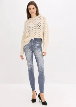bonprix Bekleidung·Kleider|Thermounterwäsche^Thermo-Strumpfleggings mit weicher Innenseite blau jeansoptik