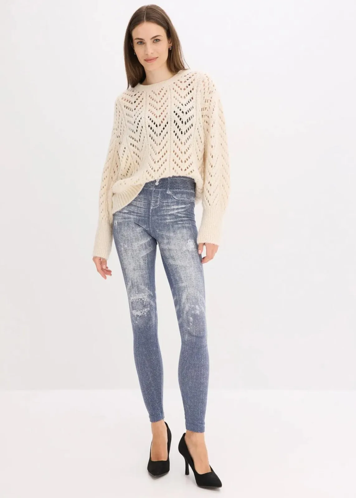 bonprix Bekleidung·Kleider|Thermounterwäsche^Thermo-Strumpfleggings mit weicher Innenseite blau jeansoptik