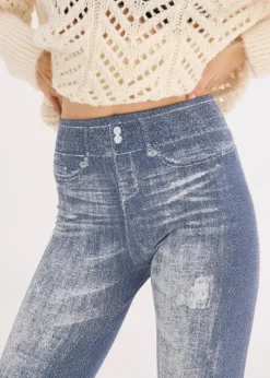 bonprix Bekleidung·Kleider|Thermounterwäsche^Thermo-Strumpfleggings mit weicher Innenseite blau jeansoptik
