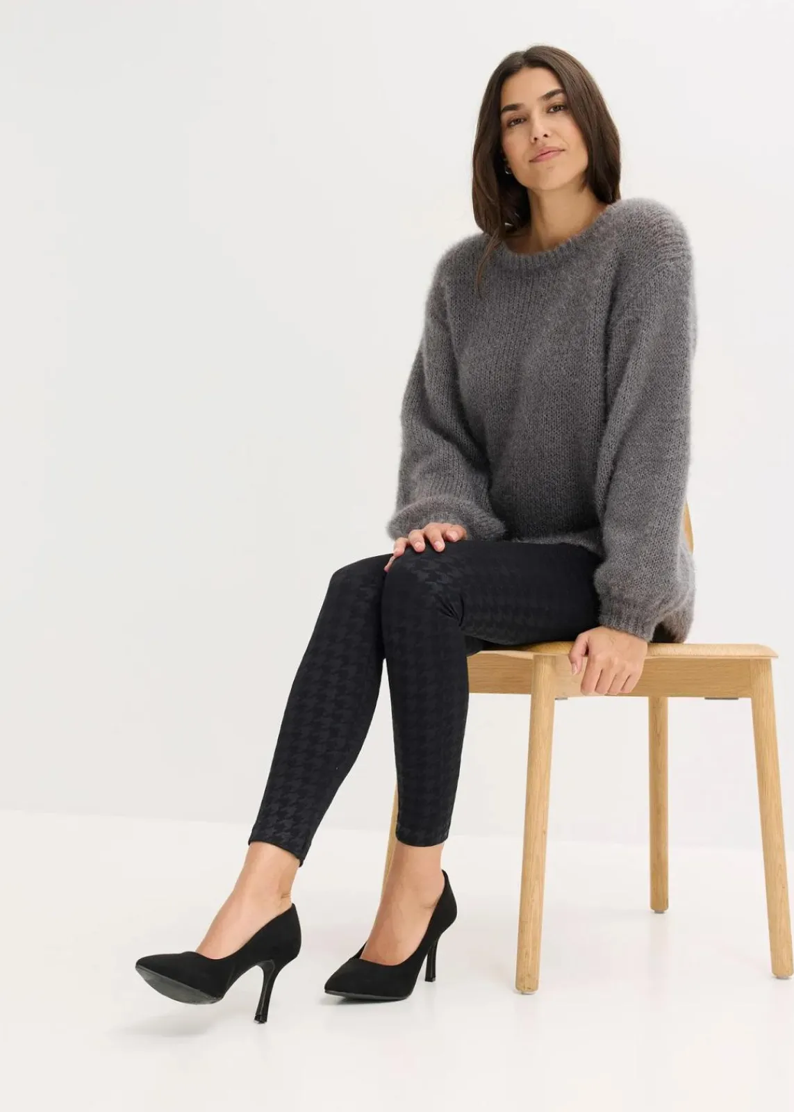 bonprix Bekleidung·Kleider|Thermounterwäsche^Thermo-Strumpfleggings mit weicher Innenseite und Hahnentrittmuster schwarz pepita bedruckt