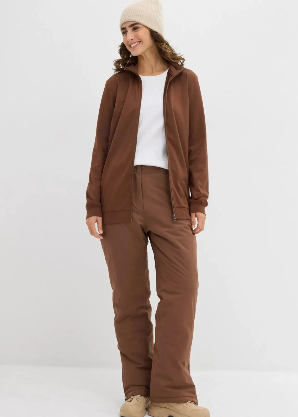 bonprix Sweat|Basics^Thermo-Sweatjacke hellbraun
