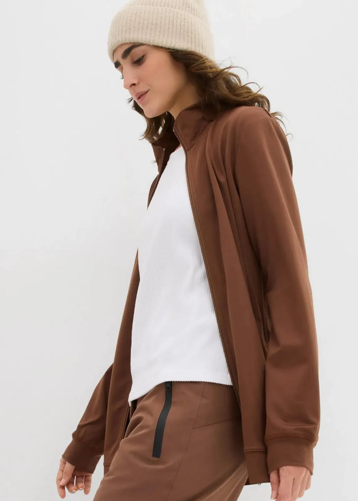 bonprix Sweat|Basics^Thermo-Sweatjacke hellbraun