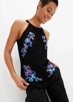 bonprix Shirts & Tops|Nachhaltigere Materialien^Top aus fließendem Viskose-Mix schwarz bedruckt