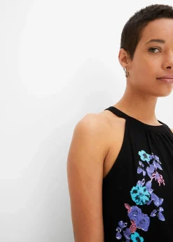 bonprix Shirts & Tops|Nachhaltigere Materialien^Top aus fließendem Viskose-Mix schwarz bedruckt