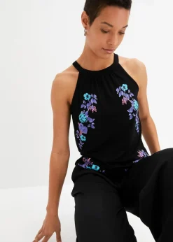 bonprix Shirts & Tops|Nachhaltigere Materialien^Top aus fließendem Viskose-Mix schwarz bedruckt
