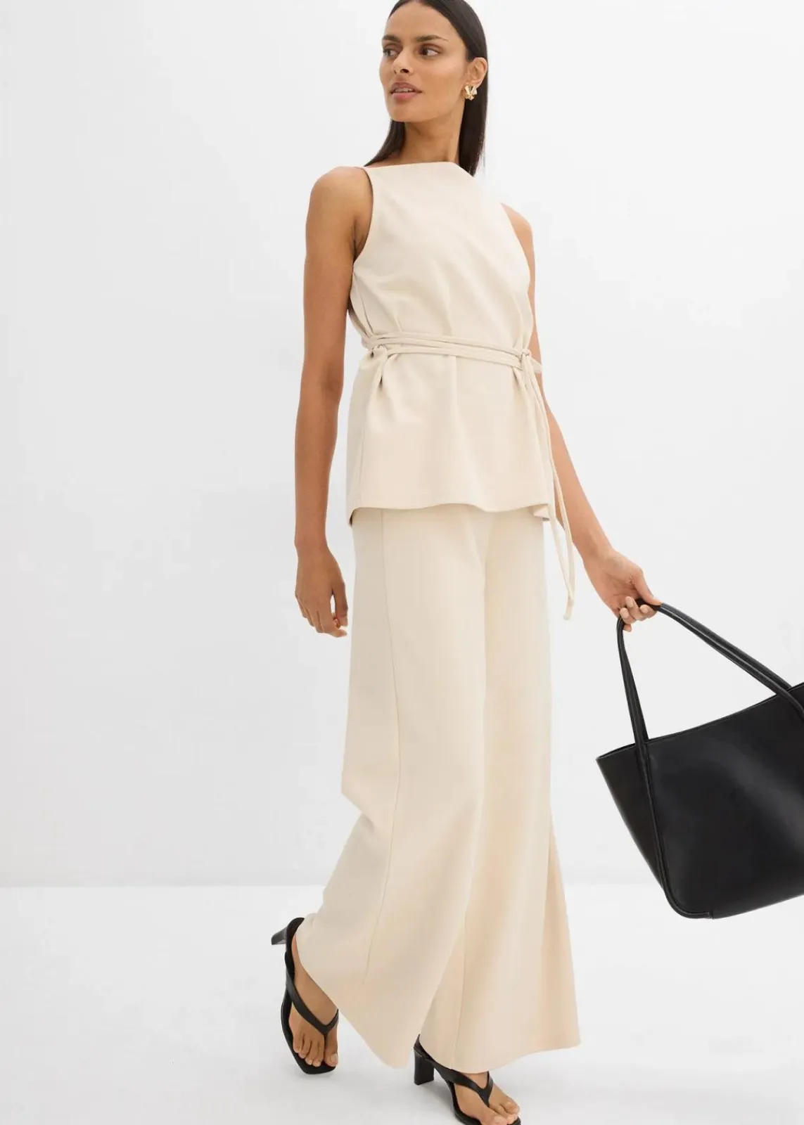 bonprix Shirts & Tops|Zweiteiler & Sets^Top aus Piqué kieselbeige