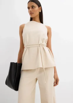 bonprix Shirts & Tops|Zweiteiler & Sets^Top aus Piqué kieselbeige