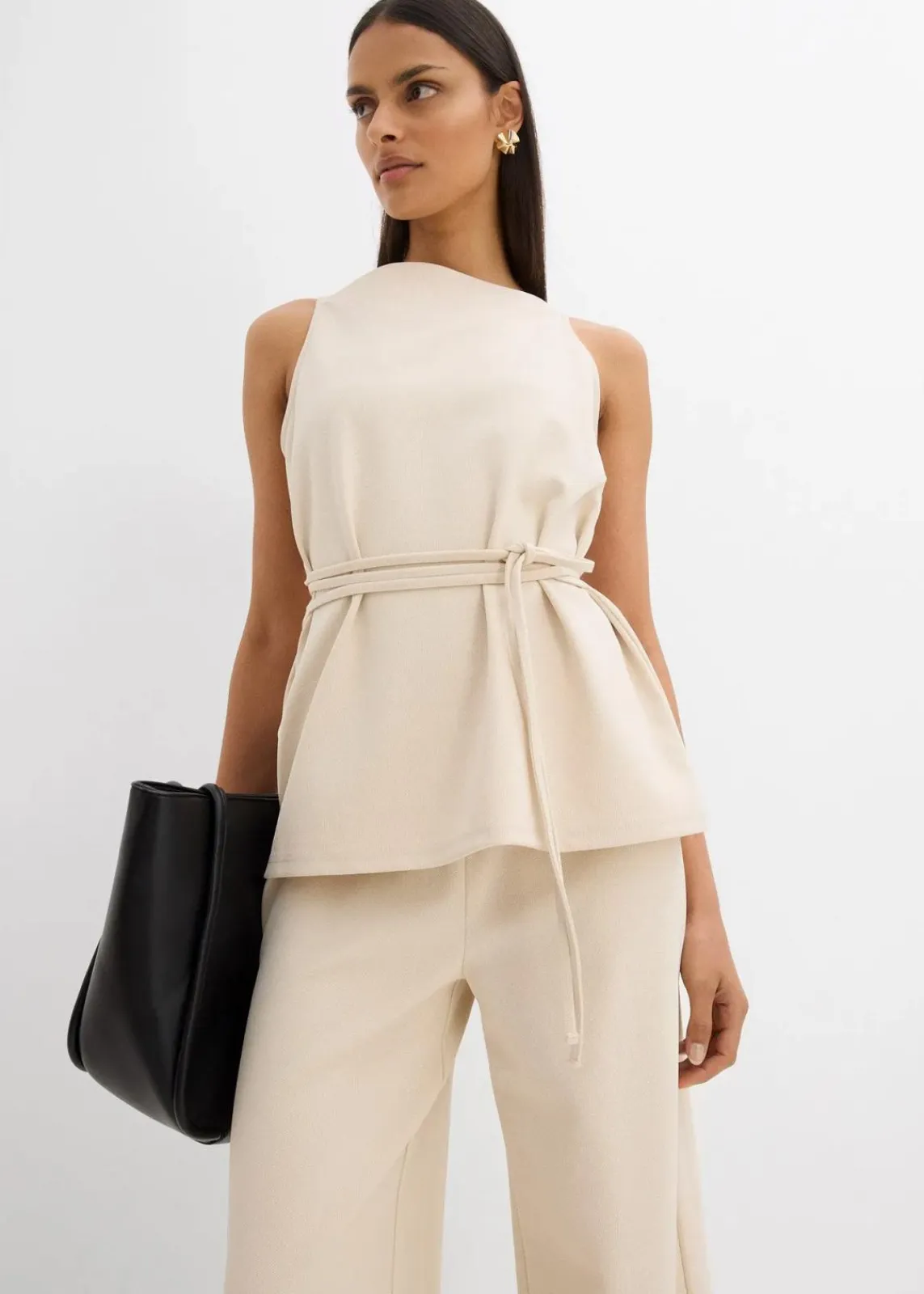 bonprix Shirts & Tops|Zweiteiler & Sets^Top aus Piqué kieselbeige