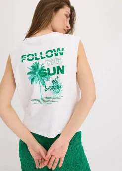 bonprix Shirts & Tops^Top aus reiner Baumwolle weiß/pazifikgrün bedruckt