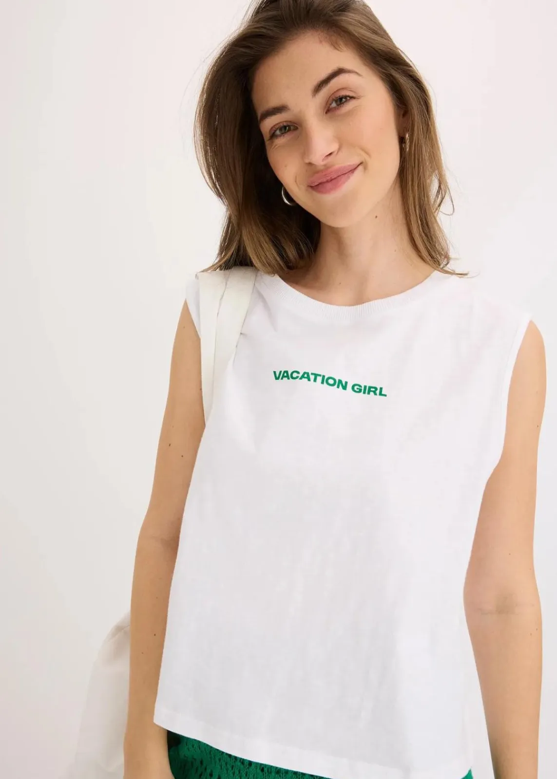 bonprix Shirts & Tops^Top aus reiner Baumwolle weiß/pazifikgrün bedruckt