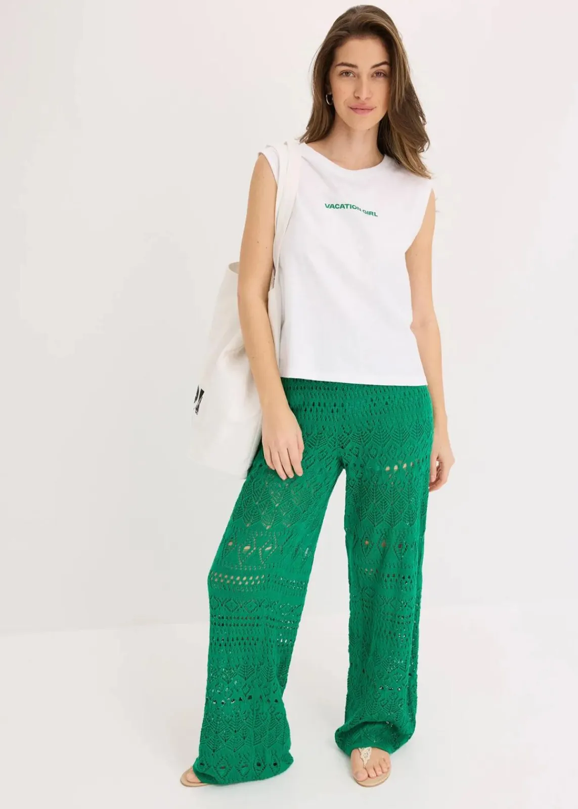 bonprix Shirts & Tops^Top aus reiner Baumwolle weiß/pazifikgrün bedruckt