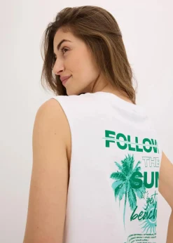 bonprix Shirts & Tops^Top aus reiner Baumwolle weiß/pazifikgrün bedruckt