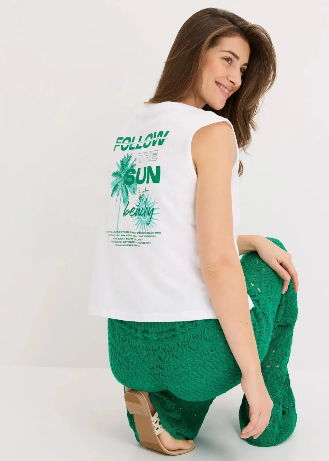 bonprix Shirts & Tops^Top aus reiner Baumwolle weiß/pazifikgrün bedruckt