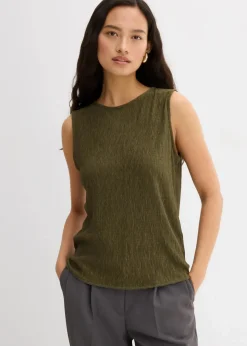 bonprix Shirts & Tops^Top aus strukturiertem Crinkle dunkeloliv