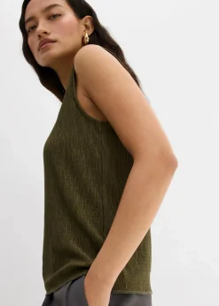 bonprix Shirts & Tops^Top aus strukturiertem Crinkle dunkeloliv