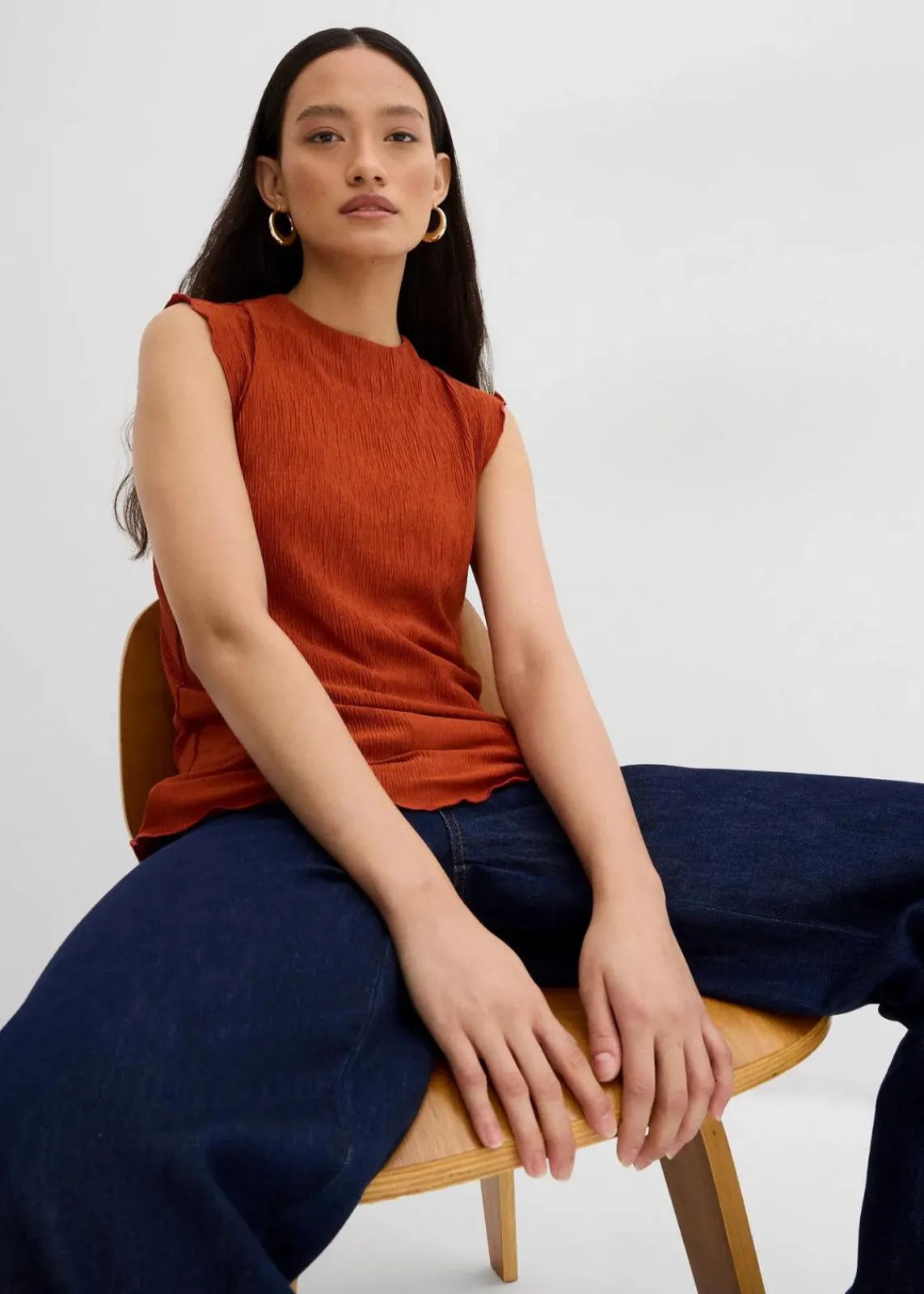 bonprix Shirts & Tops^Top aus strukturiertem Crinkle rostbraun