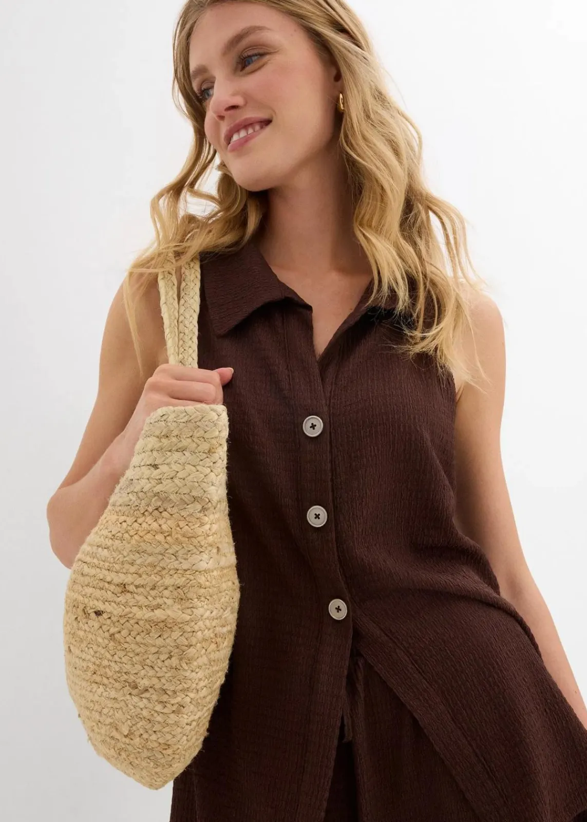 bonprix Shirts & Tops^Top aus strukturiertem Crêpe terrabraun