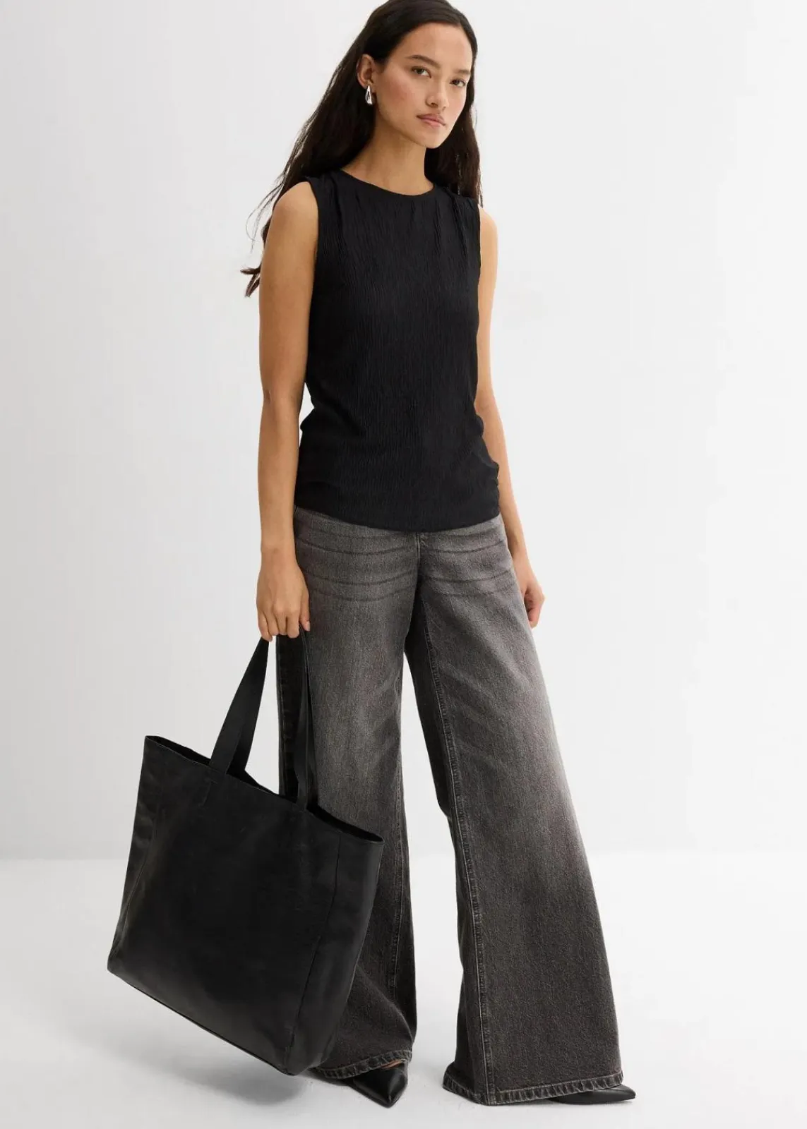 bonprix Shirts & Tops^Top aus strukturiertem Crinkle schwarz