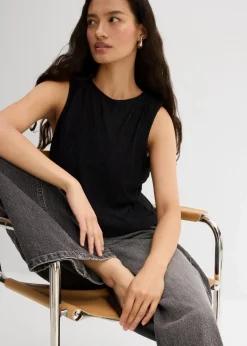bonprix Shirts & Tops^Top aus strukturiertem Crinkle schwarz