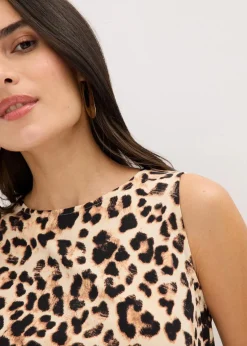 bonprix Shirts & Tops|Nachhaltigere Materialien^Top mit asymmetrischem Saum beige/schwarz leo bedruckt