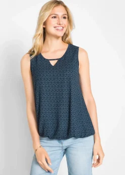 bonprix Nachhaltigere Materialien|Shirts & Tops^Top mit Gummizug dunkelblau bedruckt