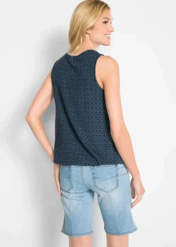 bonprix Nachhaltigere Materialien|Shirts & Tops^Top mit Gummizug dunkelblau bedruckt