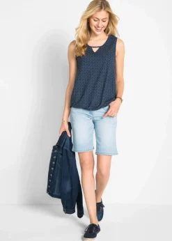 bonprix Nachhaltigere Materialien|Shirts & Tops^Top mit Gummizug dunkelblau bedruckt