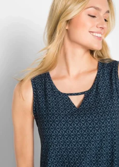 bonprix Nachhaltigere Materialien|Shirts & Tops^Top mit Gummizug dunkelblau bedruckt