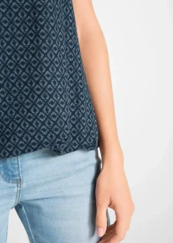 bonprix Nachhaltigere Materialien|Shirts & Tops^Top mit Gummizug dunkelblau bedruckt