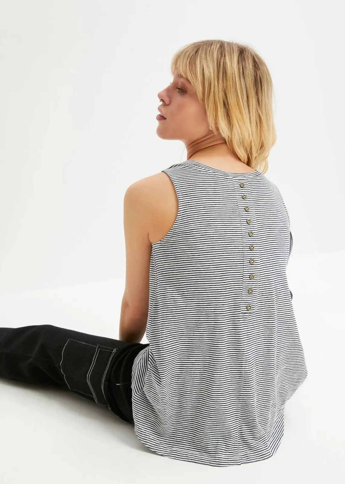 bonprix Shirts & Tops^Top mit Knopfleiste am Rücken blau/wollweiß geringelt