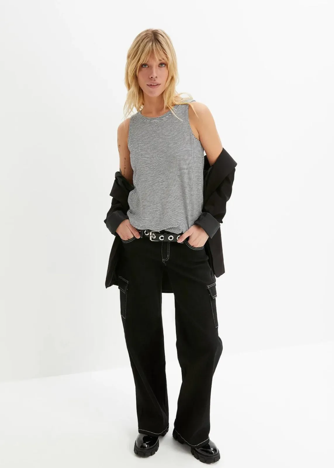 bonprix Shirts & Tops^Top mit Knopfleiste am Rücken blau/wollweiß geringelt