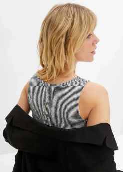 bonprix Shirts & Tops^Top mit Knopfleiste am Rücken blau/wollweiß geringelt