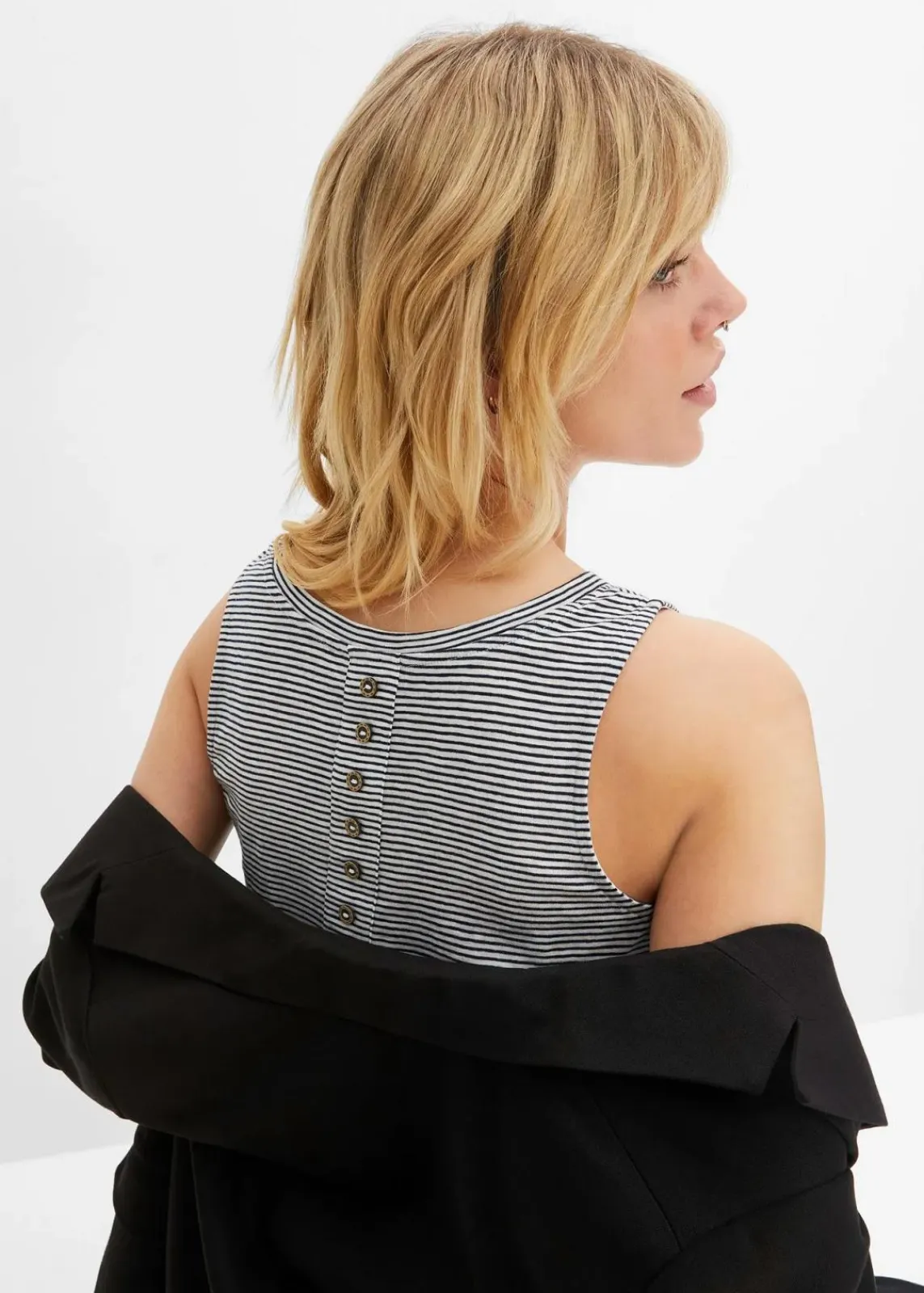 bonprix Shirts & Tops^Top mit Knopfleiste am Rücken blau/wollweiß geringelt