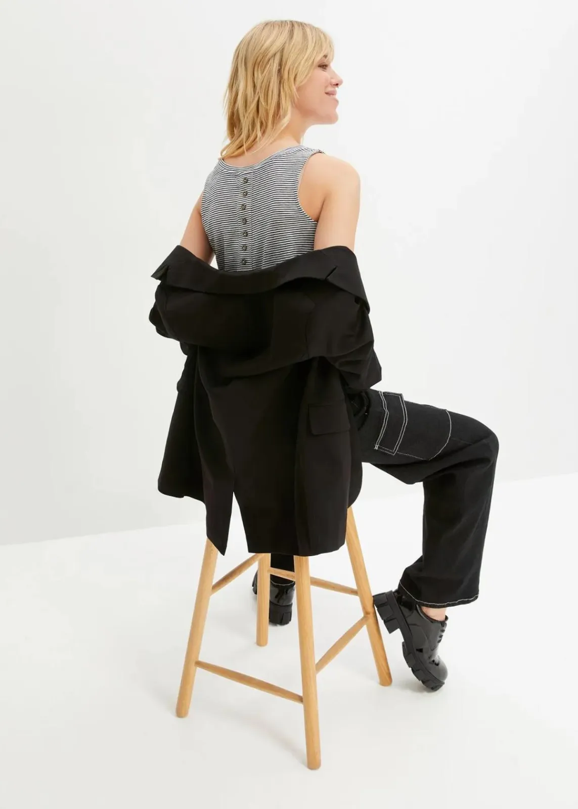 bonprix Shirts & Tops^Top mit Knopfleiste am Rücken blau/wollweiß geringelt