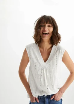 bonprix Shirts & Tops^Top mit Lochstickerei weiss