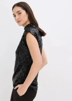 bonprix Shirts & Tops^Top mit Pailletten schwarz