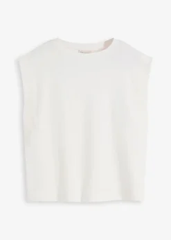 bonprix Shirts & Tops^Top mit Ripp-Einsatz am Ärmel wollweiß