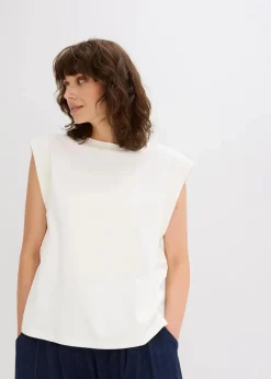 bonprix Shirts & Tops^Top mit Ripp-Einsatz am Ärmel wollweiß