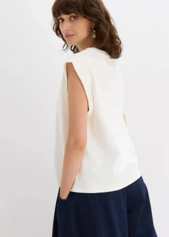 bonprix Shirts & Tops^Top mit Ripp-Einsatz am Ärmel wollweiß
