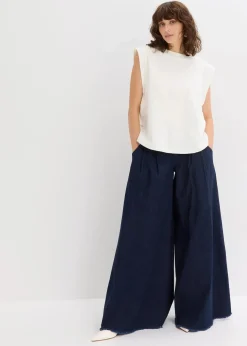 bonprix Shirts & Tops^Top mit Ripp-Einsatz am Ärmel wollweiß