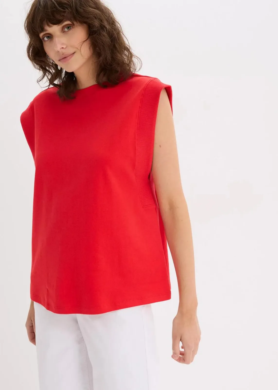 bonprix Shirts & Tops^Top mit Ripp-Einsatz am Ärmel erdbeere