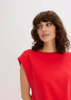 bonprix Shirts & Tops^Top mit Ripp-Einsatz am Ärmel erdbeere