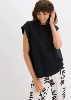 bonprix Shirts & Tops^Top mit Ripp-Einsatz am Ärmel schwarz