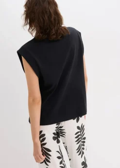 bonprix Shirts & Tops^Top mit Ripp-Einsatz am Ärmel schwarz