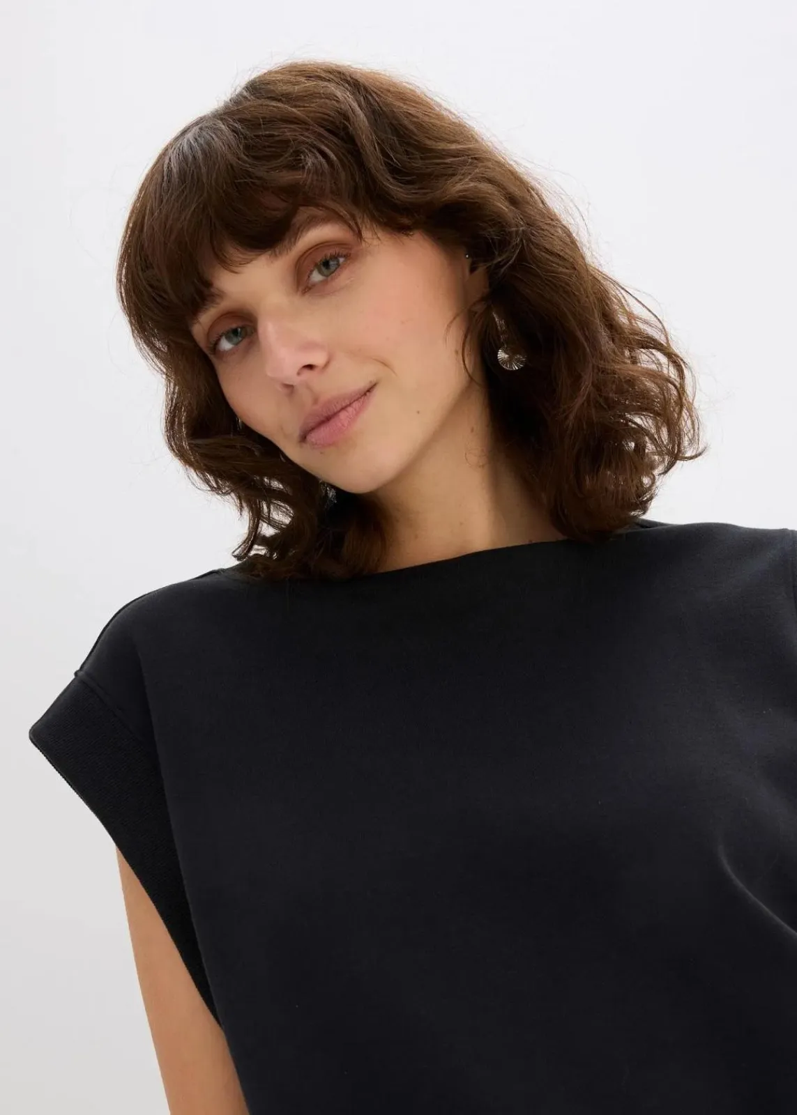 bonprix Shirts & Tops^Top mit Ripp-Einsatz am Ärmel schwarz
